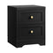 Oikiture 2‑Drawer Bedside Table – Black, 15mm Board, Metal Handles, Smooth Runners