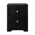 Bedside Table with Alloy Handles 2 Drawers Black