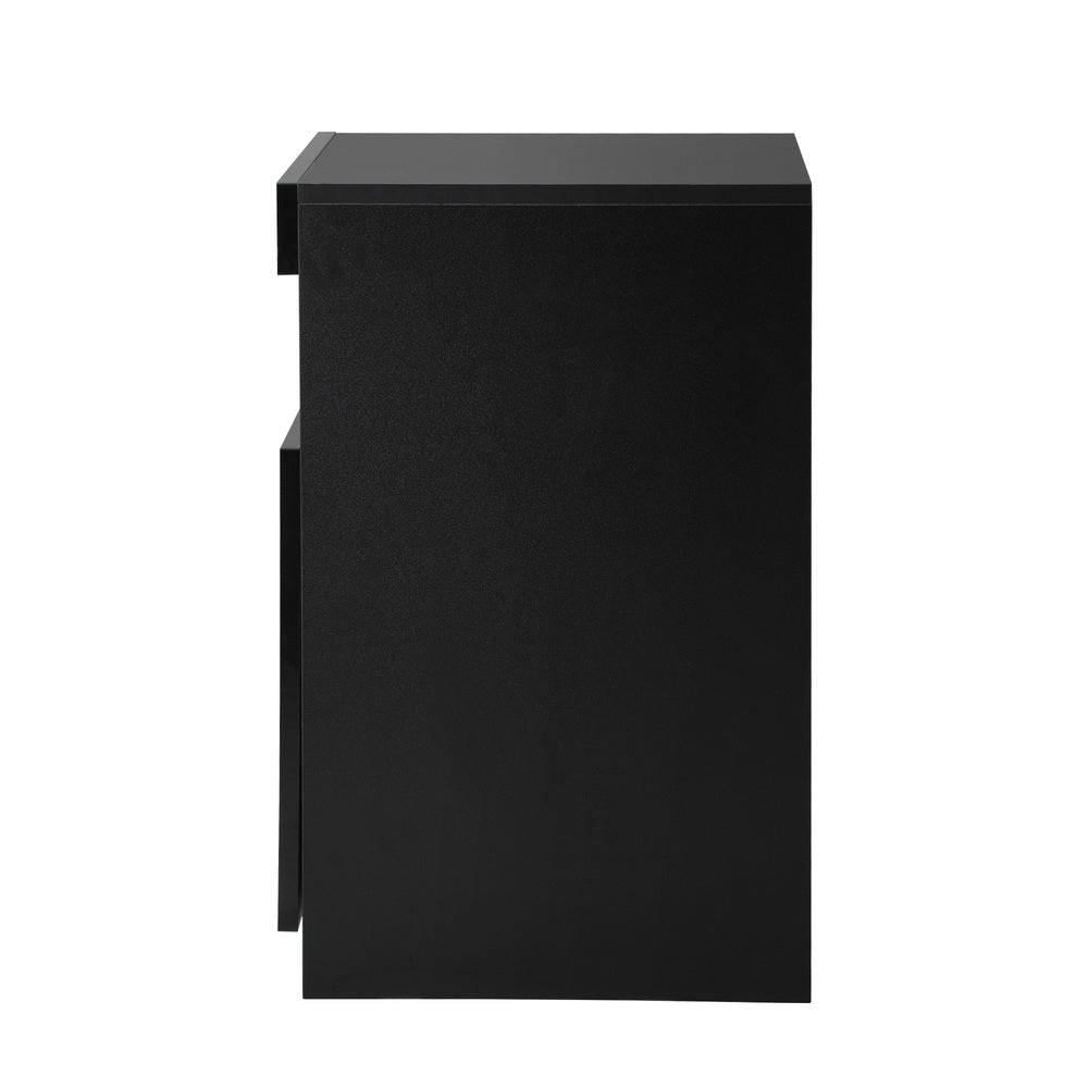 Bedside Table LED Nightstand Shelf Black