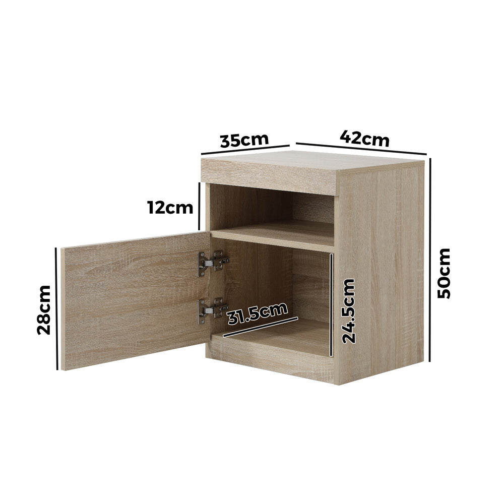 Oikiture Bedside Table LED Nightstand Shelf Natural