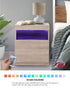 Oikiture Bedside Tables Set of 2 LED Nightstand Shelf Natural