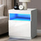 Oikiture LED Bedside Table White High Gloss Nightstand with Shelf USB