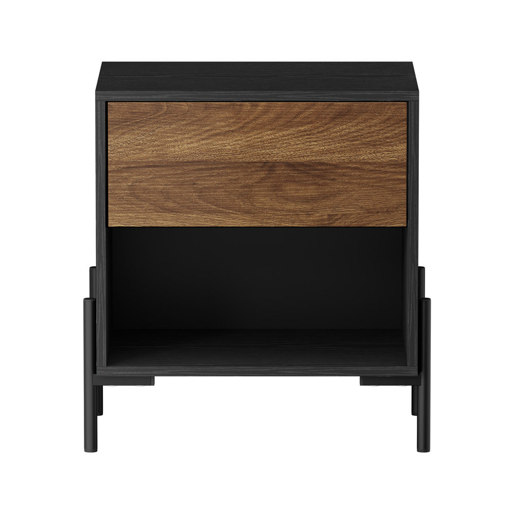 Bedside Table Drawer Nightstand Storage Walnut and Black