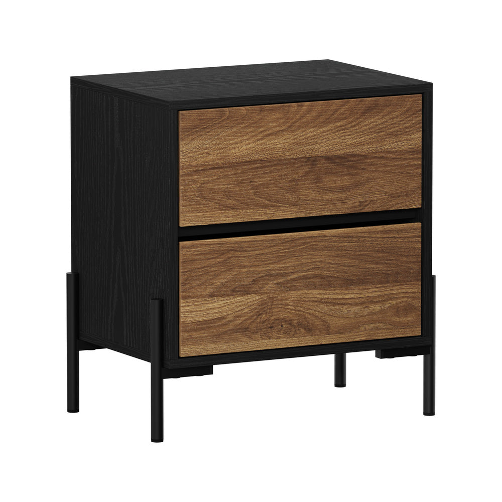 Bedside Table 2 Drawers Side End Nightstand Walnut