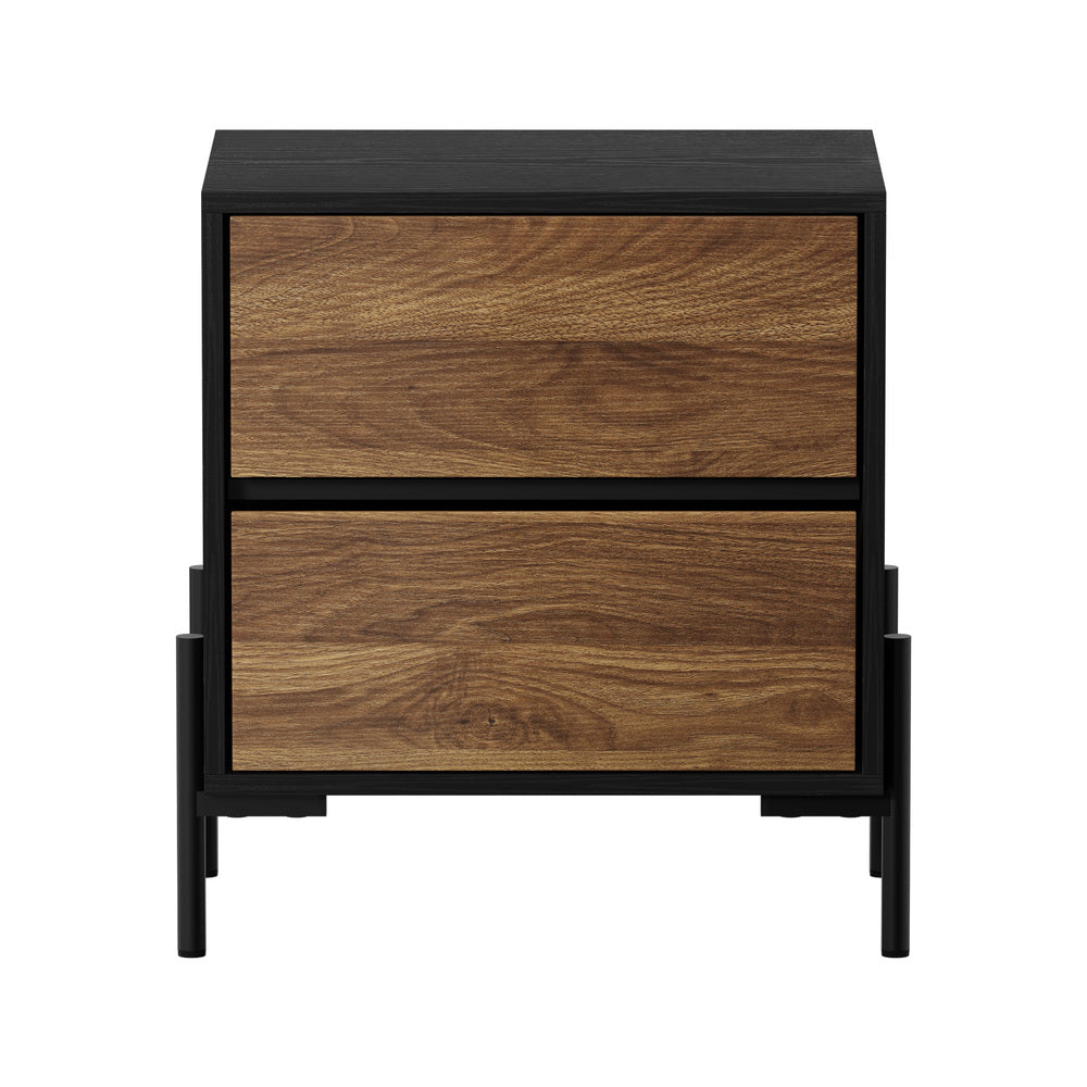 Bedside Table 2 Drawers Side End Nightstand Walnut