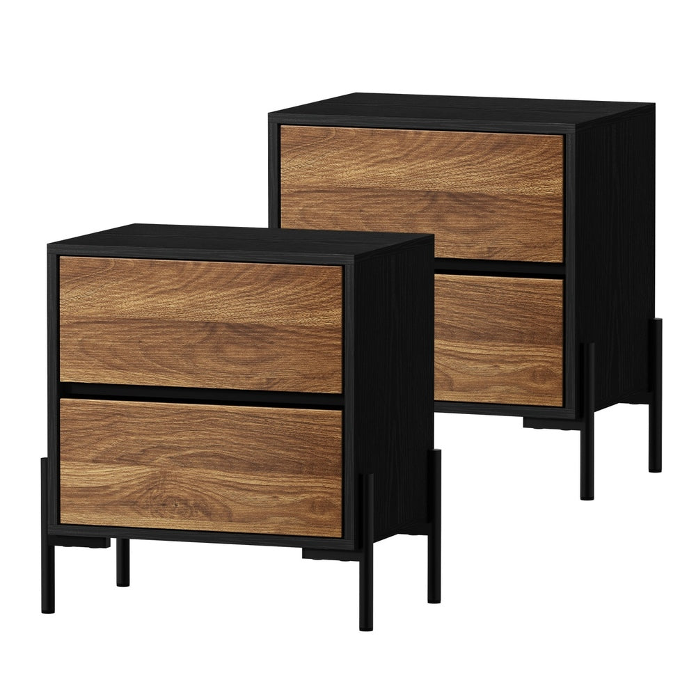 2x Bedside Table 2 Drawers Side End Nightstand Walnut
