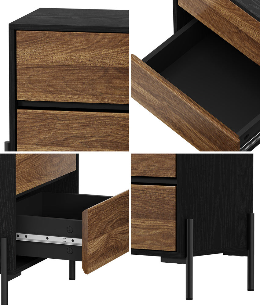 2x Bedside Table 2 Drawers Side End Nightstand Walnut