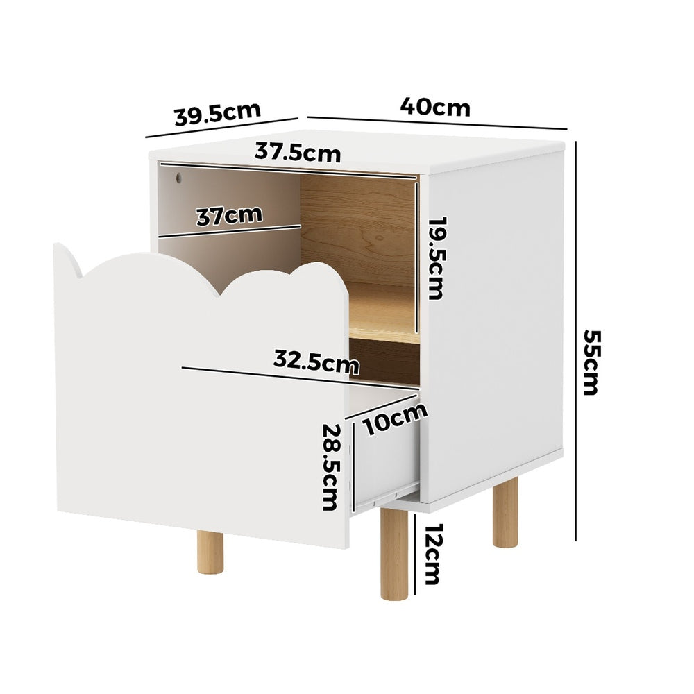 Oikiture Bedside Table Single Drawer Nightstand Kids Bedroom White