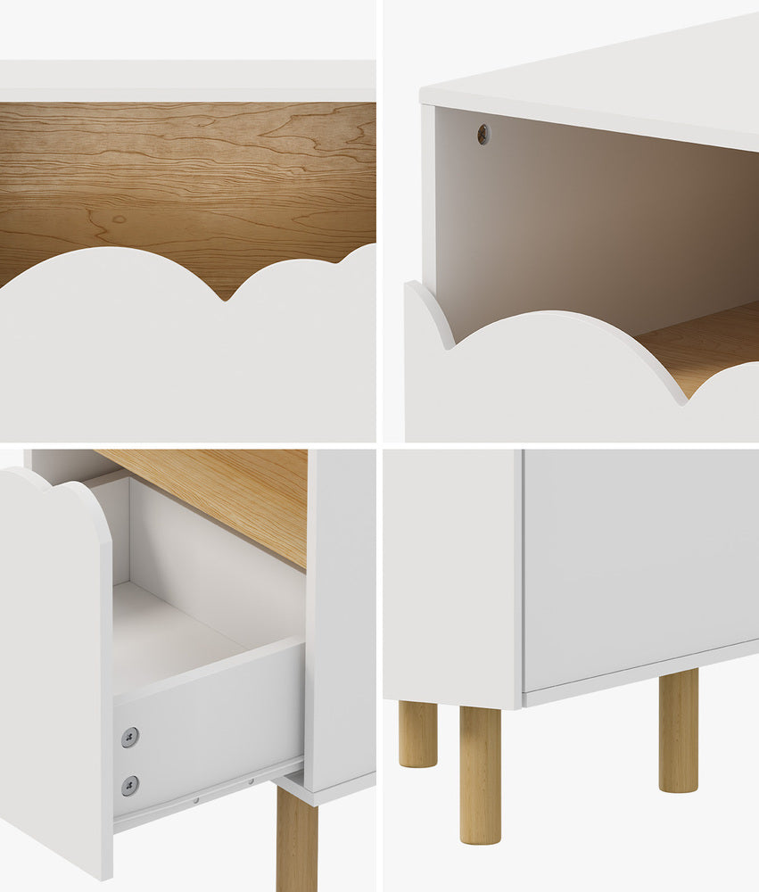 Oikiture Bedside Table Single Drawer Nightstand Kids Bedroom White