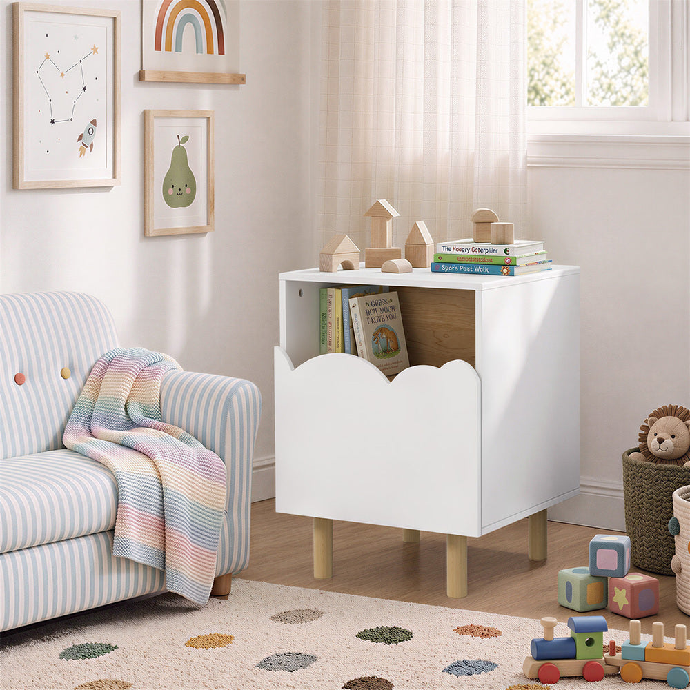 Oikiture 2PC Bedside Table Single Drawer Nightstand Kids Bedroom White