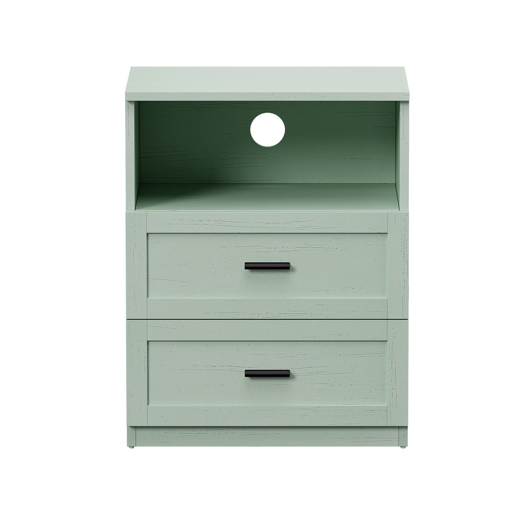 2pc Bedside Table 2 Drawers Shelf Nightstand Cabinet Green