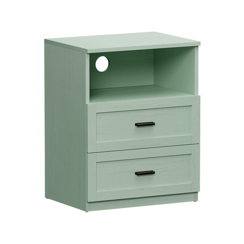 2pc Bedside Table 2 Drawers Shelf Nightstand Cabinet Green
