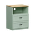 2pc Bedside Table 2 Drawers Shelf Nightstand Natural&Green