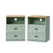 2pc Bedside Table 2 Drawers Shelf Nightstand Natural&Green