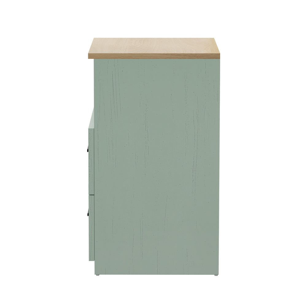 2pc Bedside Table 2 Drawers Shelf Nightstand Natural&Green