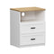 Bedside Table 2 Drawers Open Shelf Nightstand Natural&White
