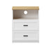 Bedside Table 2 Drawers Open Shelf Nightstand Natural&White