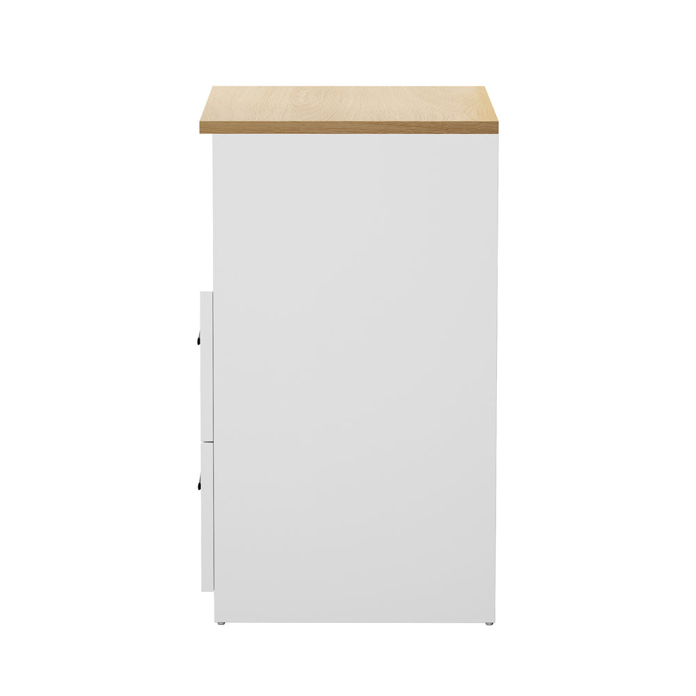 Bedside Table 2 Drawers Open Shelf Nightstand Natural&White