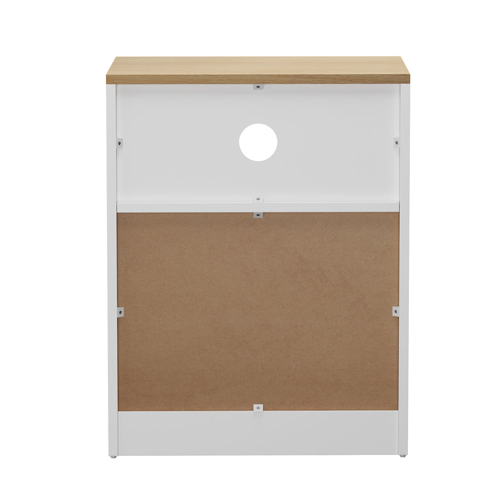 Bedside Table 2 Drawers Open Shelf Nightstand Natural&White