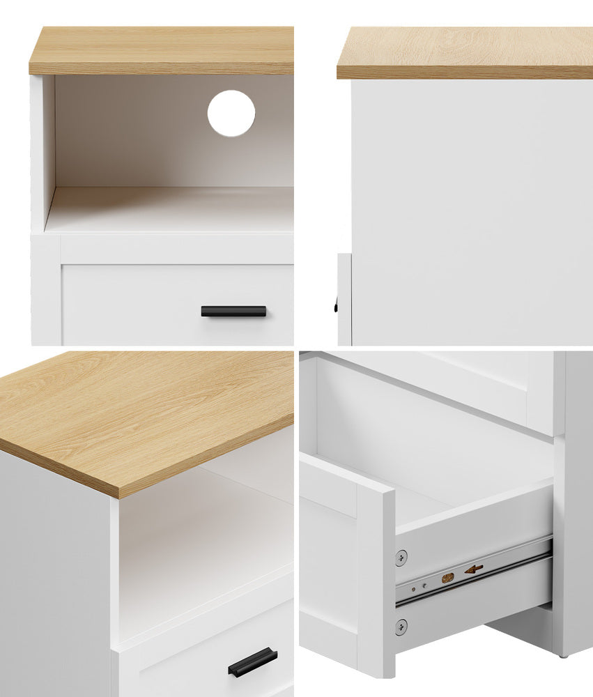 Bedside Table 2 Drawers Open Shelf Nightstand Natural&White