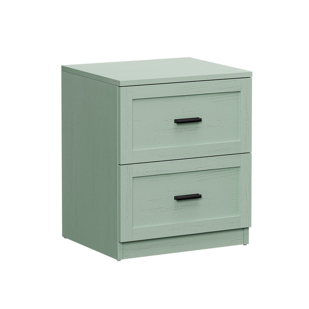 Oikiture 2× Bedside Tables – Green, 2‑Drawer Nightstands, Classic Design