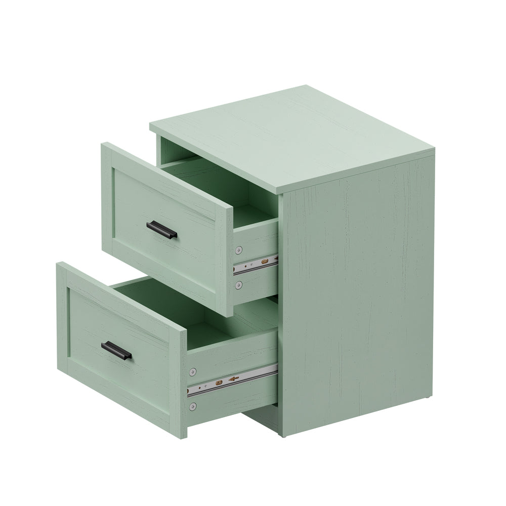 Oikiture 2× Bedside Tables – Green, 2‑Drawer Nightstands, Classic Design
