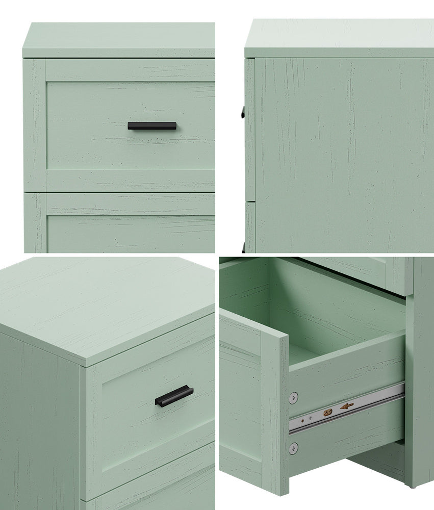 Oikiture 2× Bedside Tables – Green, 2‑Drawer Nightstands, Classic Design