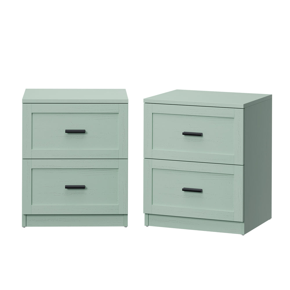 Oikiture 2× Bedside Tables – Green, 2‑Drawer Nightstands, Classic Design