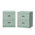Oikiture 2× Bedside Tables – Green, 2‑Drawer Nightstands, Classic Design