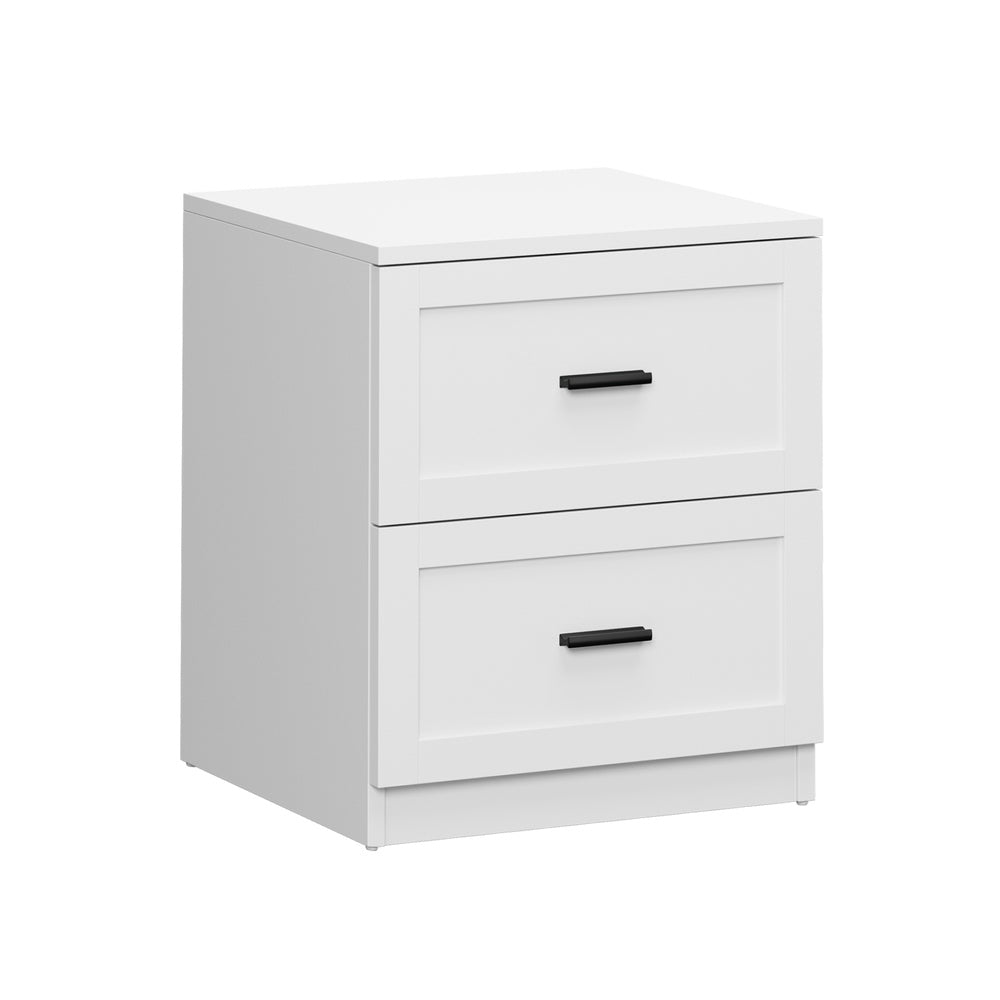 Oikiture Bedside Table – White, 2‑Drawer Nightstand, Classic Design