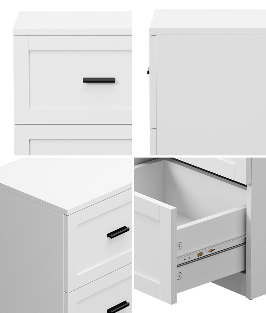 Oikiture Bedside Table – White, 2‑Drawer Nightstand, Classic Design