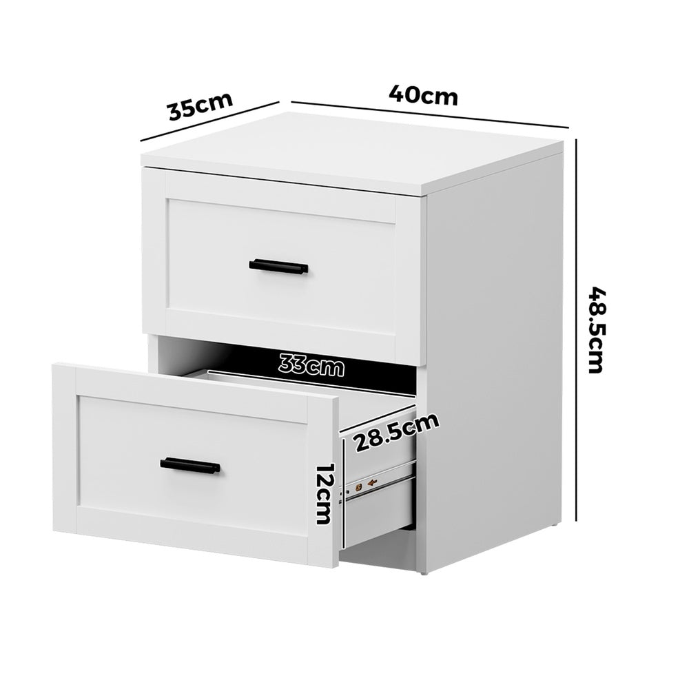 Oikiture Bedside Table – White, 2‑Drawer Nightstand, Classic Design