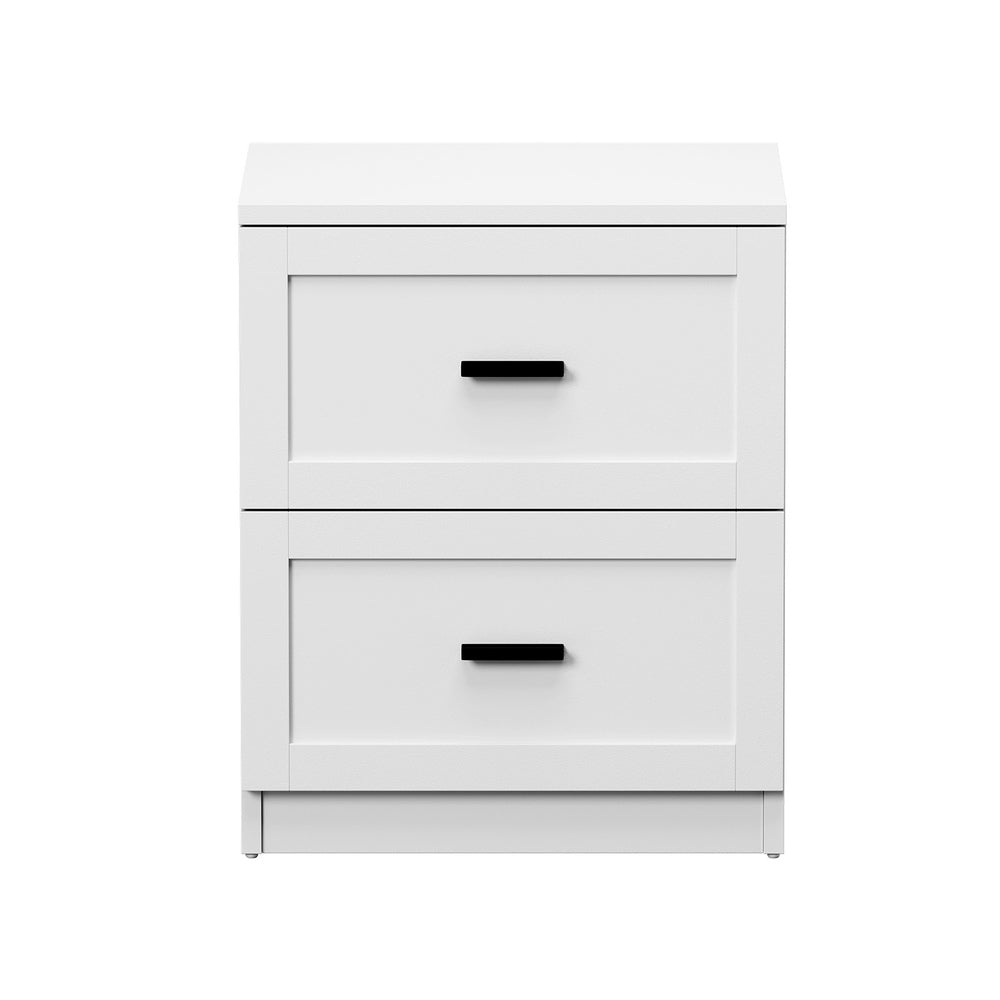 Oikiture 2× Bedside Tables – White, 2‑Drawer Nightstands, Classic Design