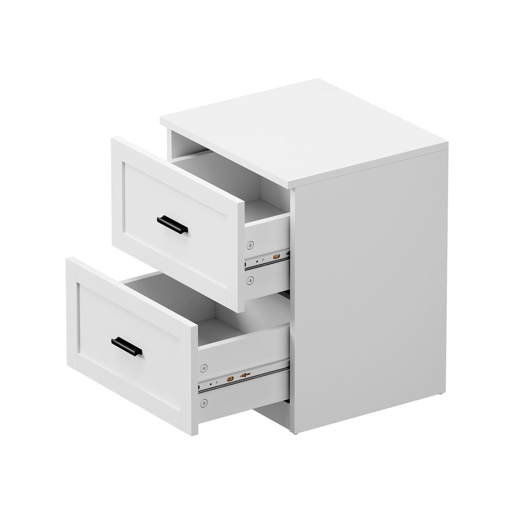 Oikiture 2× Bedside Tables – White, 2‑Drawer Nightstands, Classic Design