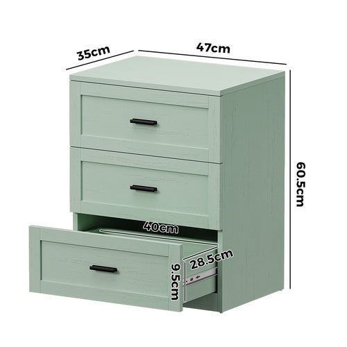 2pc Bedside Table 3 Drawers Nightstand Cabinet Table Green