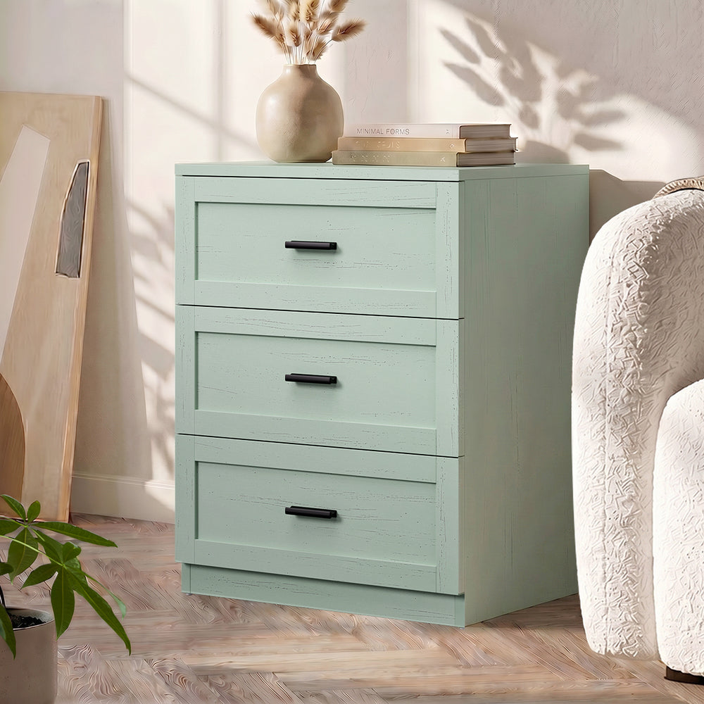 Bedside Table 3 Drawers Nightstand Cabinet End Table Green