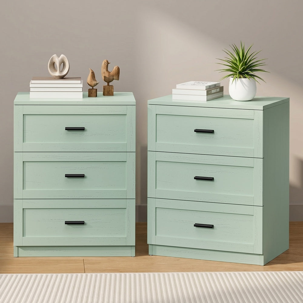 2pc Bedside Table 3 Drawers Nightstand Cabinet Table Green