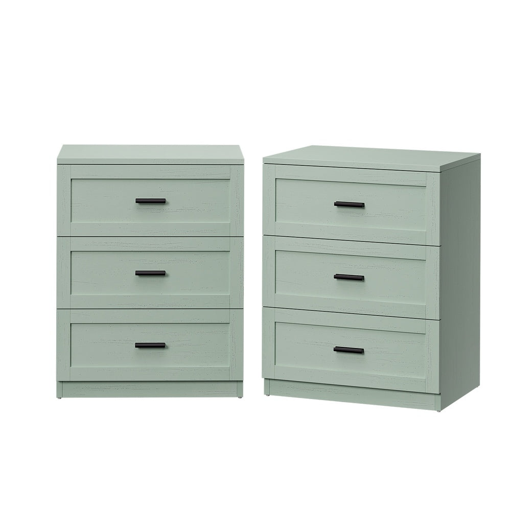 2pc Bedside Table 3 Drawers Nightstand Cabinet Table Green