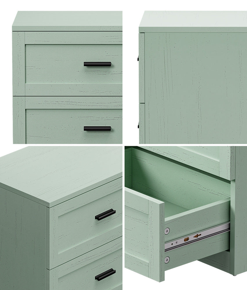 2pc Bedside Table 3 Drawers Nightstand Cabinet Table Green