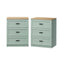 2‑Pack Bedside Tables – 3 Drawers, Green & Natural, Smooth Runners