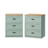 2‑Pack Bedside Tables – 3 Drawers, Green & Natural, Smooth Runners