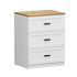 2‑Pack Bedside Tables – 3 Drawers, White & Natural, Smooth Runners