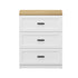 3‑Drawer Bedside Table – White & Natural, Smooth Runners, Alloy Handles