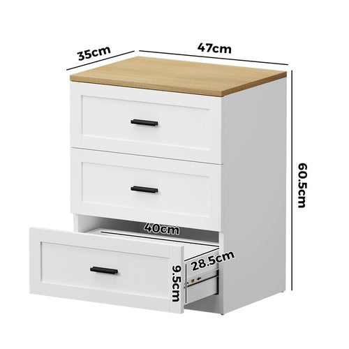 2‑Pack Bedside Tables – 3 Drawers, White & Natural, Smooth Runners