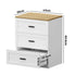 2‑Pack Bedside Tables – 3 Drawers, White & Natural, Smooth Runners