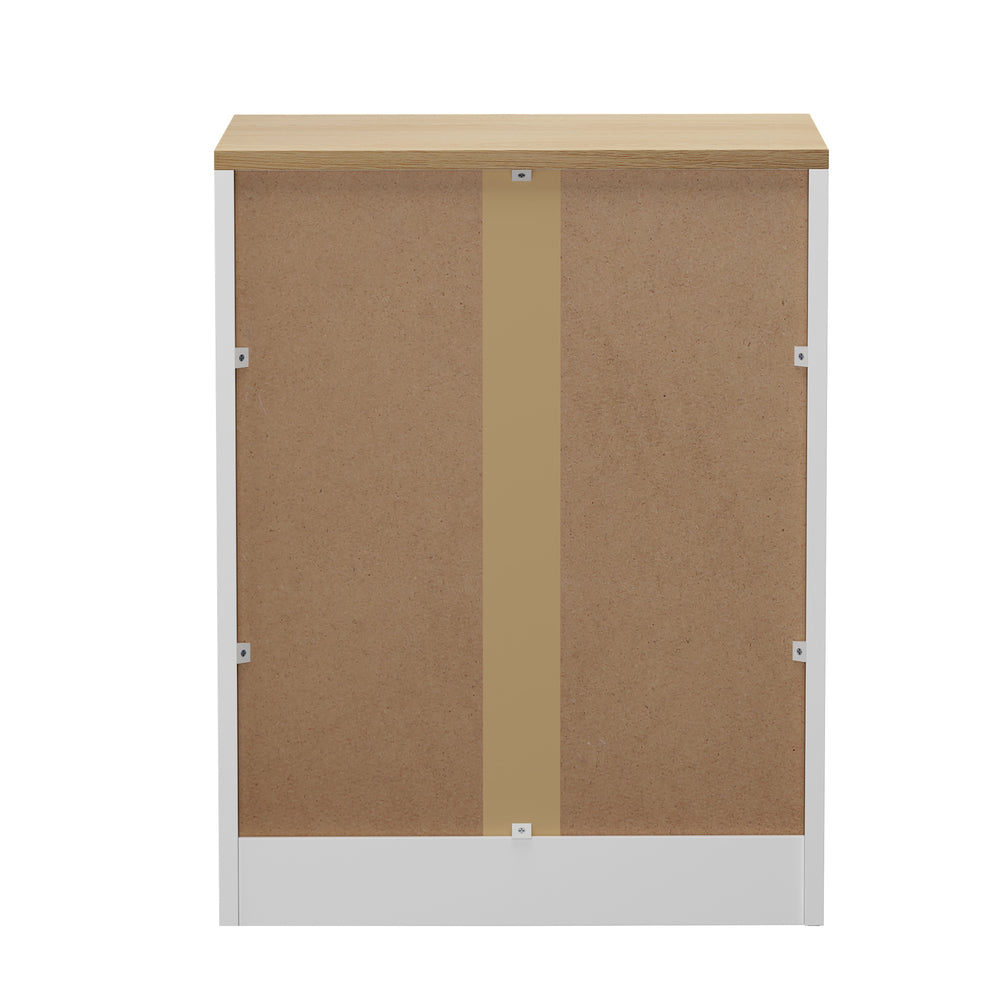 2‑Pack Bedside Tables – 3 Drawers, White & Natural, Smooth Runners