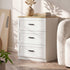 3‑Drawer Bedside Table – White & Natural, Smooth Runners, Alloy Handles