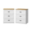 2‑Pack Bedside Tables – 3 Drawers, White & Natural, Smooth Runners