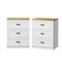 2‑Pack Bedside Tables – 3 Drawers, White & Natural, Smooth Runners