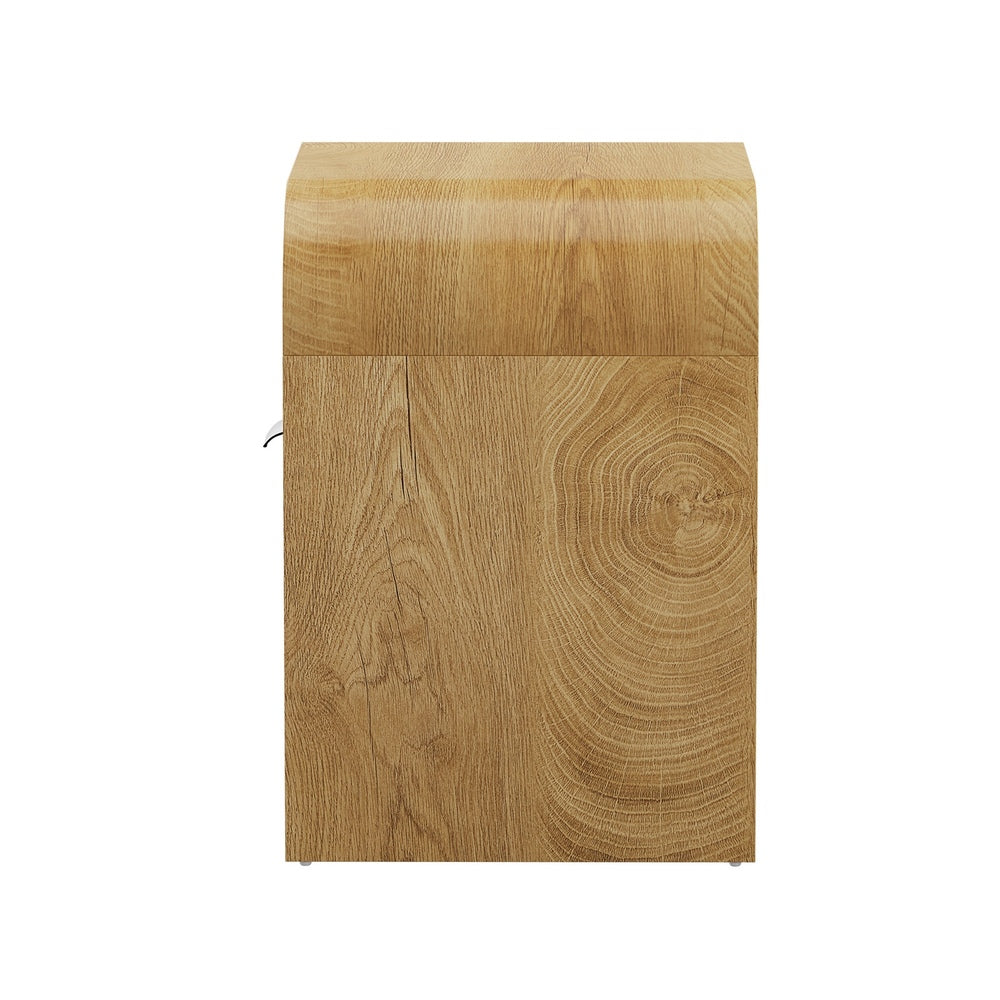 Oikiture Bedside Table with Drawer in Natural, Curved Top, 48x35x50cm